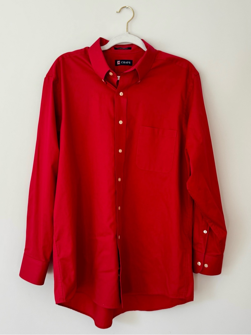 Chaps Cotton Blend Button Down Shirt w/ Pocket, Red – Men’s Large